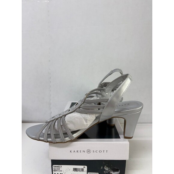 Karen Scott Women's Silver Danely Open Toe Block Heel Slingback Sandal Size 9.5M - Picture 2 of 6